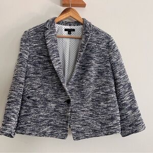 Ann Taylor Navy Blue and White Tweed Blazer Jacket 16 One 1 Button